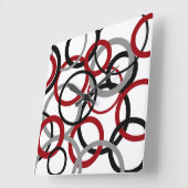 赤、グレー、黒の円 スクエア壁時計 (傾斜)