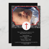 赤/グレー/黒バプテスマベビー献身写真5 x 7 招待状 (正面/裏面)