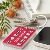 赤、コーチまたはプレーヤー、名前、サッカーボール キーホルダー (正面右)