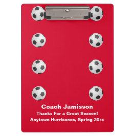 赤、コーチ、名前、サッカーボール、ありがとう。 クリップボード