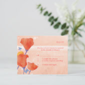 赤&コーラルポピー結婚式RSVP インビテーションポストカード (スタンド正面)
