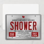 赤/シルバー ライセンス プレート ウェディング シャワー 招待状 (正面/裏面)