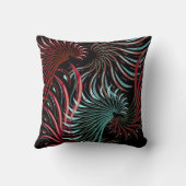 赤、ターコイズおよび黒の抽象的な翼 クッション (裏面)