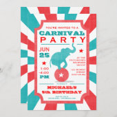 赤 | ターコイズ カーニバル パーティー ビッグトップ 誕生日 招待状 (正面/裏面)