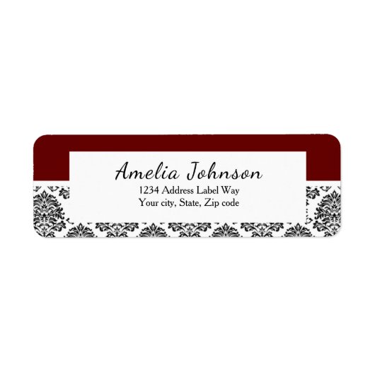 赤、ダマスク差出人住所ラベル任意の色で作る ラベル (正面)