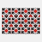 赤、ティール（緑がかった色）、白黒4枚のカードスーツのアイコン ラッピングペーパーシート (正面)