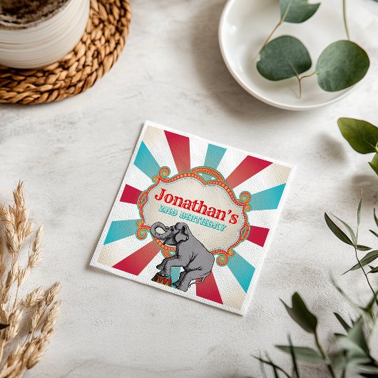 赤 ティール 青 ヴィンテージ サーカス 誕生日 スタンダードランチョンナプキン