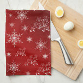 赤,トナカイ,星,星,スノーフレーク,クリスマス キッチンタオル (四つ折り)