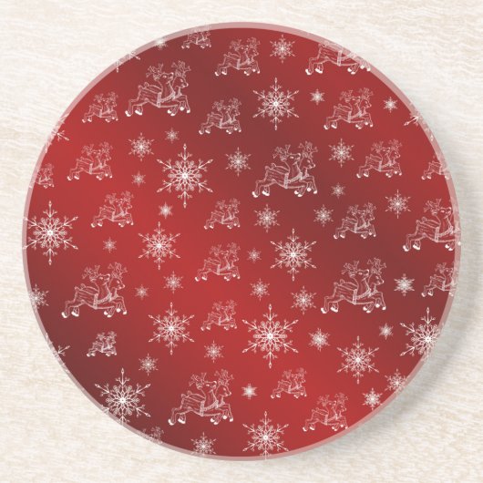 赤,トナカイ,星,星,雪の結晶,クリスマス コースター (正面)