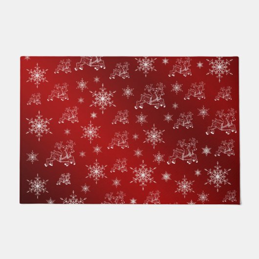 赤,トナカイ,星,星,雪の結晶,クリスマス ドアマット (正面)