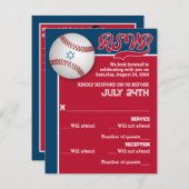 赤、ネイビー野球 バー ミツバ祭り 返信カード 招待状 (正面/裏面)