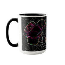 赤&バイオレットのネオンバラが黒のBGに手を置く