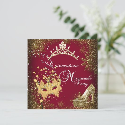 赤/バーガンディ・マスカレードキンセアニェラ15thパーティー 招待状 (スタンド正面)