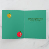 赤、パーソナライズされた緑、金ゴールドオーナメントクリスマス カード (内部)