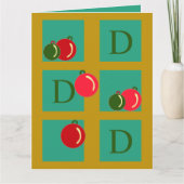 赤、パーソナライズされた緑、金ゴールドオーナメントクリスマス カード (正面)