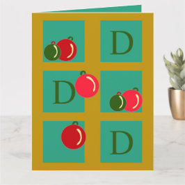 赤、パーソナライズされた緑、金ゴールドオーナメントクリスマス カード