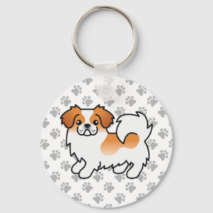 赤+パーティカラー+チベットン・スパニエル かわいい カートゥーン 犬 キーホルダー