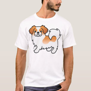 赤+パーティカラー+チベットン・スパニエル かわいい カートゥーン 犬 Tシャツ