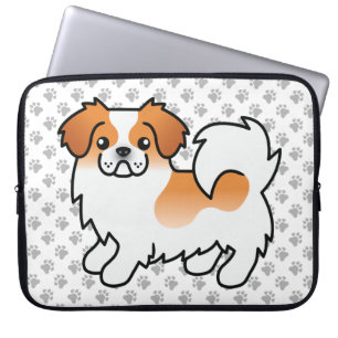赤+パーティカラー+チベットン+スパニエル+かわいい+犬+足跡 ラップトップスリーブ