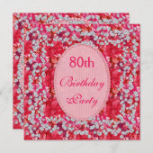 赤/ピエレガントンクフローラとダイヤモンド80誕生日 招待状 (正面/裏面)