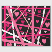 赤、ピンクと白のストライプハート ラッピングペーパー (フラット)