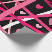 赤、ピンクと白のストライプハート ラッピングペーパー (角)