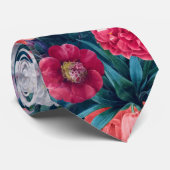 赤、ピンクと白の牡丹とユリの花 ネクタイ (ロール)