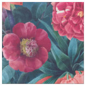 赤、ピンクと白の牡丹とユリの花 ファブリック (クローズアップ)
