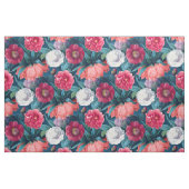 赤、ピンクと白の牡丹とユリの花 ファブリック (ファットクウォーター)