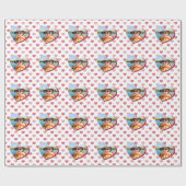 赤+ピンクのハートパターン付き/写真バレンタインデー ラッピングペーパー (フラット)