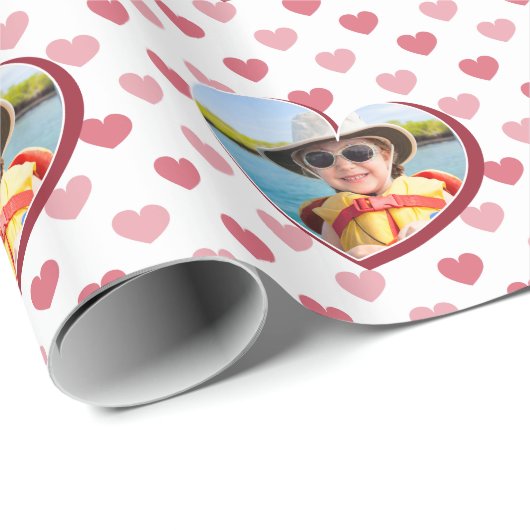 赤+ピンクのハートパターン付き/写真バレンタインデー ラッピングペーパー (ロールコーナー)