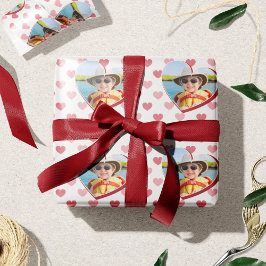 赤+ピンクのハートパターン付き/写真バレンタインデー ラッピングペーパー