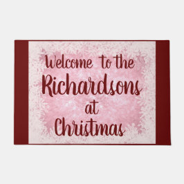 赤/ピンクの霜の家族パーソナライズされた歓迎 ドアマット