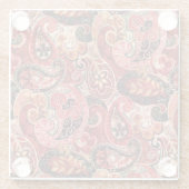 赤、ピンク、および黒のヴィンテージペイズリーフローラ ガラスコースター (裏面)