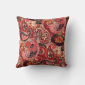 赤、ピンク、および黒のヴィンテージペイズリーフローラ クッション (裏面)
