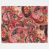 赤、ピンク、および黒のヴィンテージペイズリーフローラ フリースブランケット (正面(横))