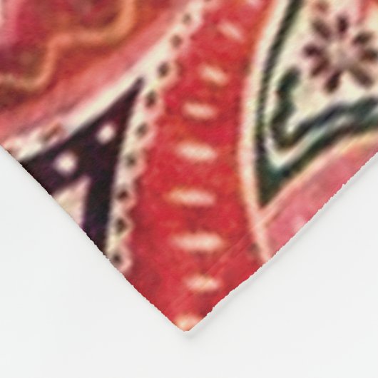 赤、ピンク、および黒のヴィンテージペイズリーフローラ フリースブランケット (角)