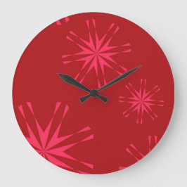 赤、ピンク、カッコいいトレンディーモダン星花抽象芸術 ラージ壁時計