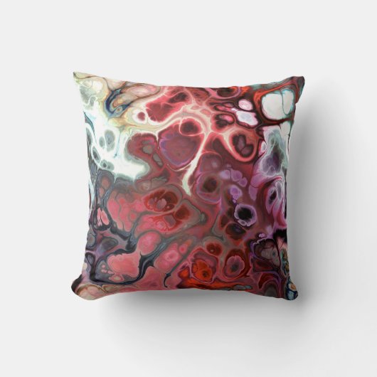 赤、ピンク、グレーの大理石のタイダイのトーン クッション (正面)