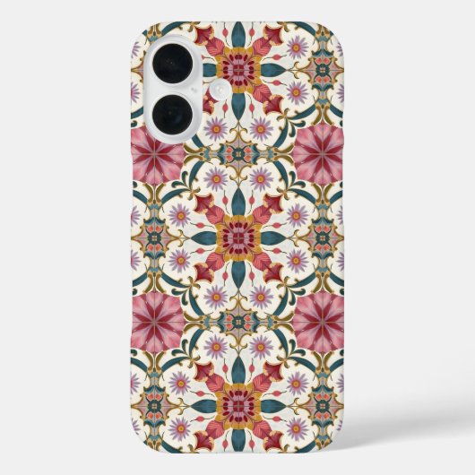 赤、ピンク、ターコイズブルーのフローラルボホパターン Case-Mate iPhoneケース (裏面)