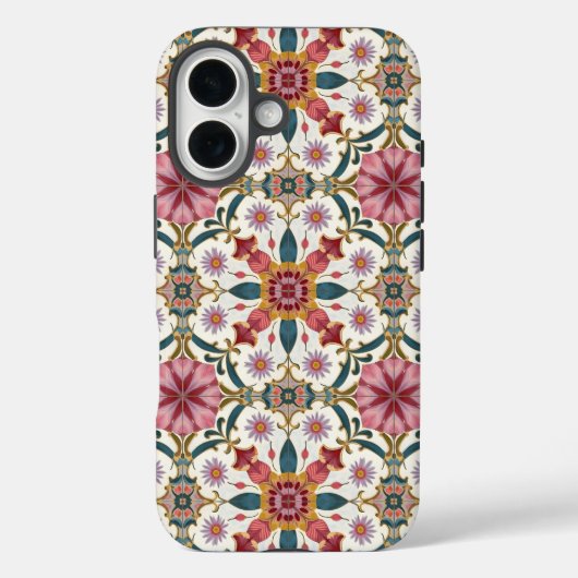 赤、ピンク、ターコイズブルーのフローラルボホ柄 Case-Mate iPhoneケース (裏面)