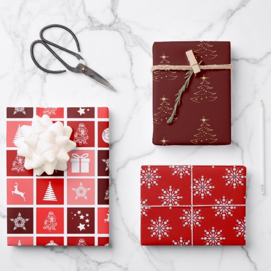 赤、ピンク、ベリーおもしろいクリスマスプレゼント ラッピングペーパーシート (正面)
