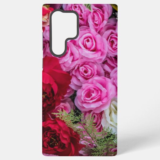 赤、ピンク、白のバラの花の背景 SAMSUNG GALAXYケース (裏面)