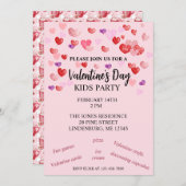 赤、ピンク、紫のハートバレンタインデーのパーティー 招待状 (正面/裏面)