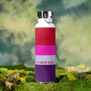 赤、ピンク、紫の各ストライプパターン ウォーターボトル