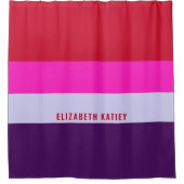 赤、ピンク、紫の各ストライプパターン シャワーカーテン (正面)