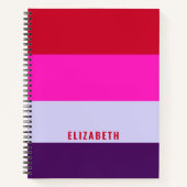 赤、ピンク、紫の各ストライプパターン ノートブック (正面)