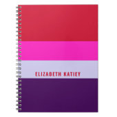 赤、ピンク、紫の各ストライプパターン ノートブック (正面)