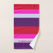 赤、ピンク、紫の各ストライプパターン バスタオルセット (ハンドタオル)