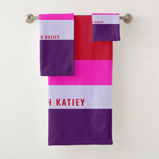 赤、ピンク、紫の各ストライプパターン バスタオルセット (インサイチュ)